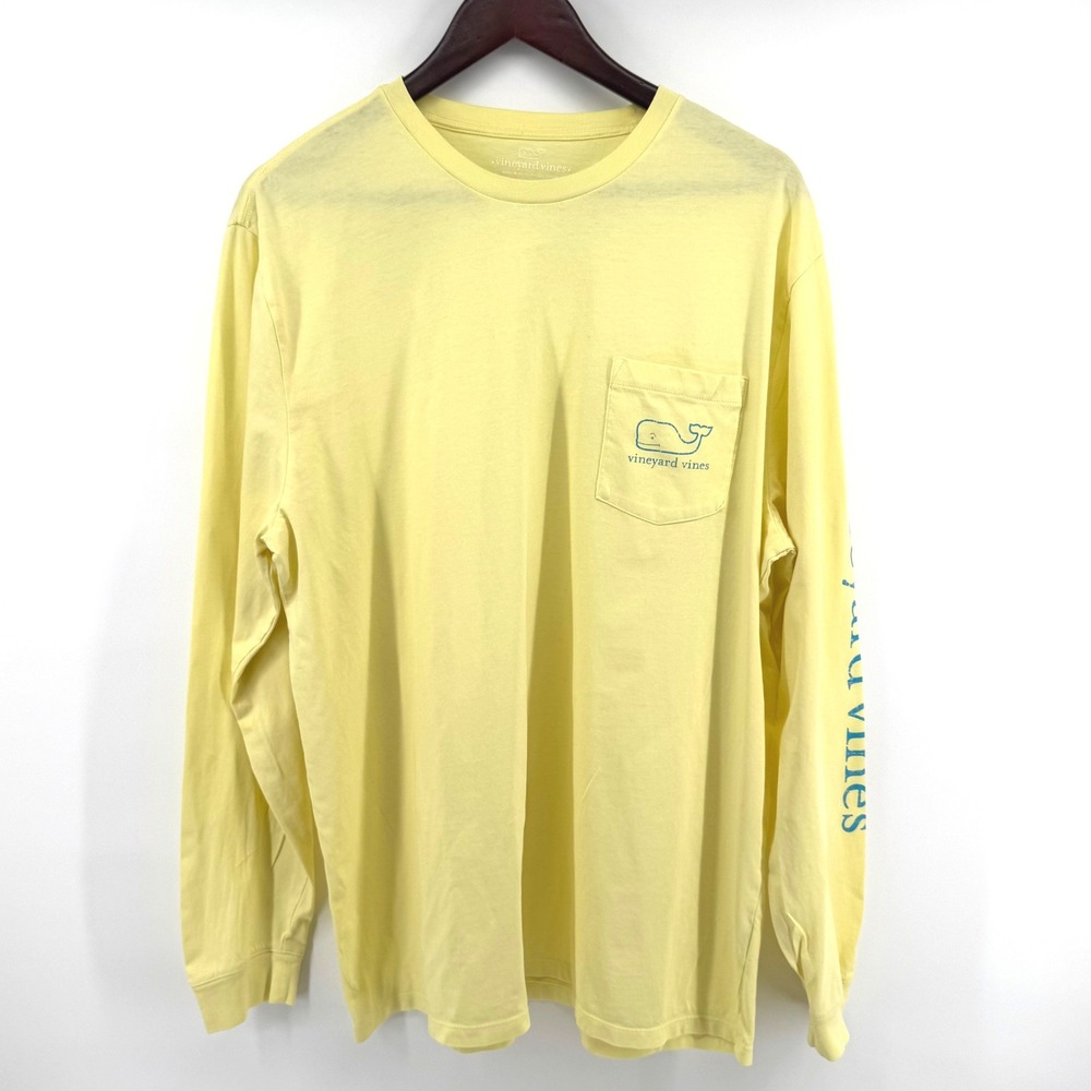 Vineyard Vines T-Shirt Men XL Yellow Long Sleeve Whale Graphic Preppy Coastal